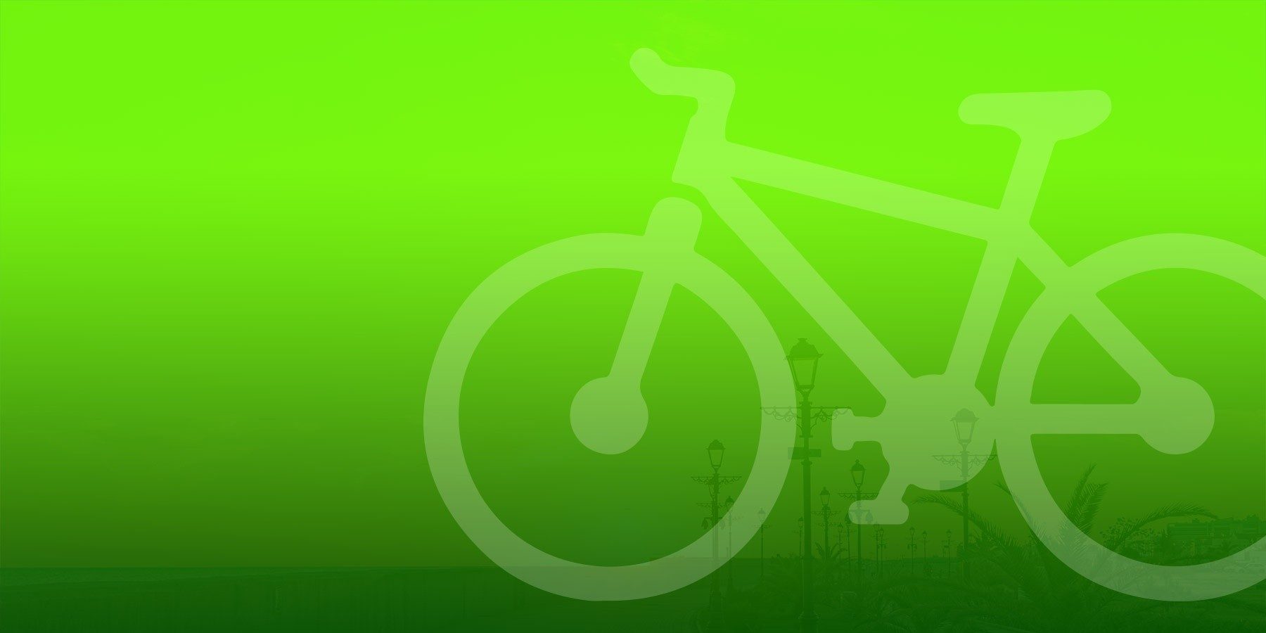 Faded bicycle icon over green gradient background.
