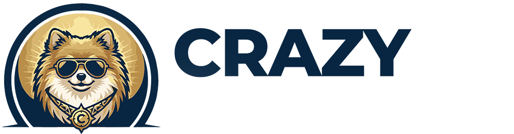 Cool dog in sunglasses logo with text 'CRAZY' next to it.