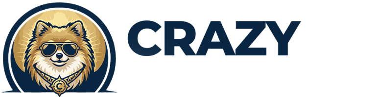 Cool dog in sunglasses logo with text 'CRAZY' next to it.